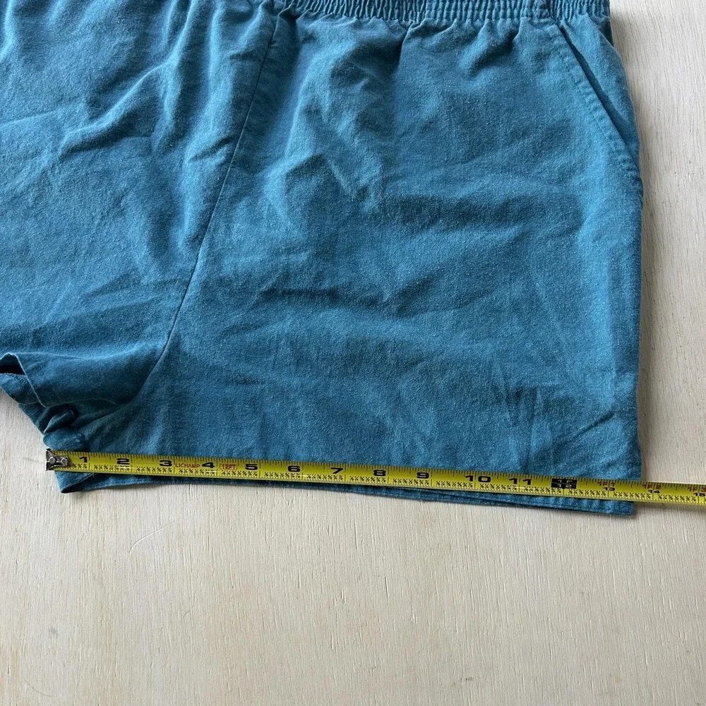 Vintage Action Scene Micro Shorts Womens 32 Blue Elastic Waist 2 Inseam Summer